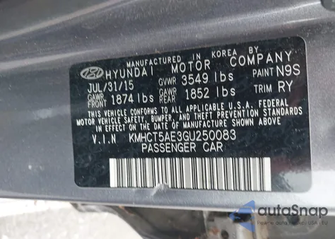 2016 Hyundai Accent Se z USA, uszkodzony, nr VIN KMHCT5AE3GU250083